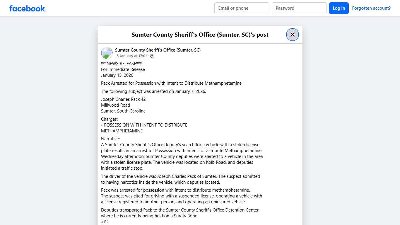 ***NEWS... - Sumter County Sheriff's Office (Sumter, SC) Facebook