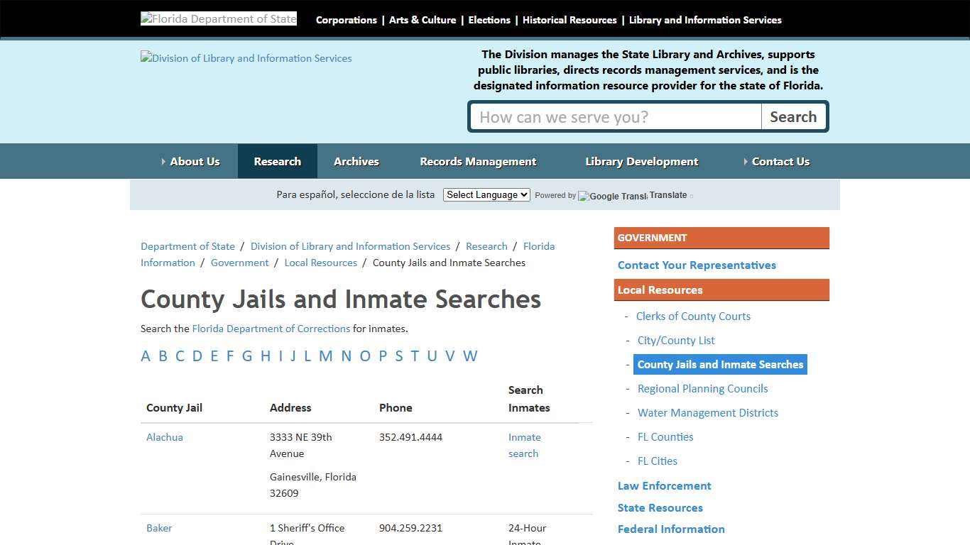County Jails and Inmate Searches - Division of Library and Information Services - Florida Department of State